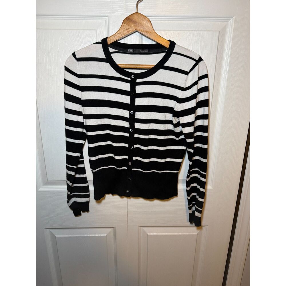 Maurices Black White Striped Button Front Knit Cardigan Sweater Medium
